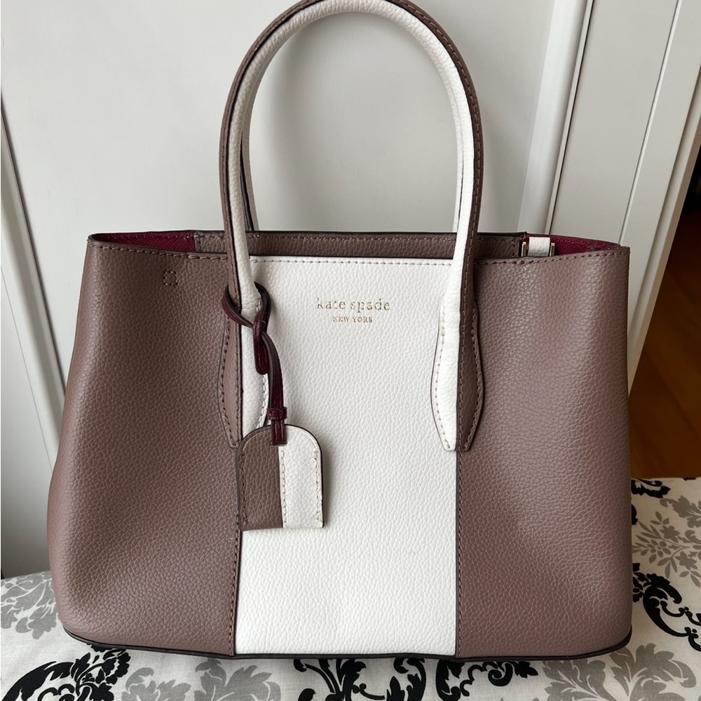 Kate Spade Taupe and White Satchel